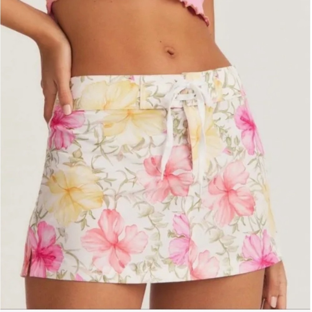 LoveShackFancy x Hurley Floral Mini Skirt with Drawstring